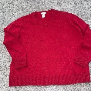 Covington v neck red‎ speckled holiday sweater women's XL lambswool long sleeve